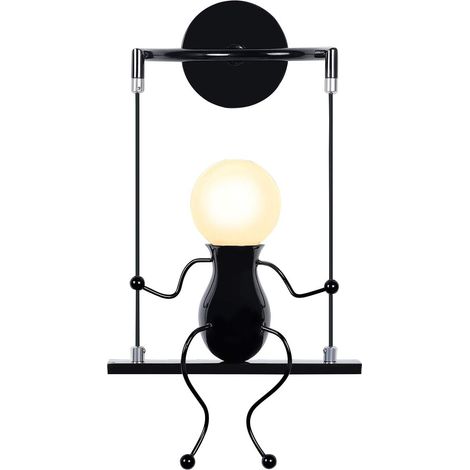 Moderne Humanoid LED Wandleuchte Innen Art Deco E27 Eisen für Kinder Zimmer, Treppen, Flur, Restaurant, Küche (Schwarz)