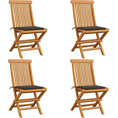Lot de 4 Chaises de jardin avec coussins taupe - Chaise d'extérieur pour terrasse/jardin Bois de teck massif BV190600 - BonneVie (1/5)