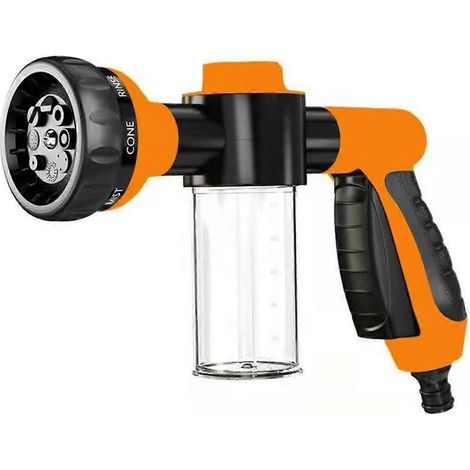 Foam Sprayer Gun Garden Hose Nozzle 2 in 1 Car Wash and Watering with 8 Spray Patterns and Soap Dispenser Orange (1/5)
