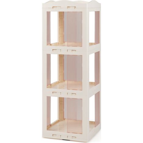 Bibliothèque blanche 3 niveaux pliable et rotative à 360 avec panneaux translucides et patins antidérapants pour salon et chambre