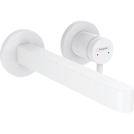 Robinet de lavabo encastré - Pour montage mural - Avec bonde de vidage non verrouillable - Robinet de salle de bain économiseur d'eau - Blanc mat - Longueur d'écoulement : 228 mm (1/5)