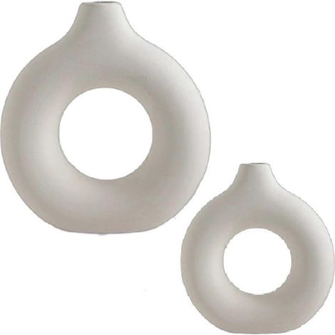 Vase en plastique blanc pur, décor imitation céramique, grand + petit -- (1/5)