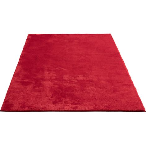 FLOORNOVO Hochflor Teppich Rot einfarbig - 110 x 60 cm - Besonders Weicher Teppich Wohnzimmer & Badezimmerteppich - Pflegeleicht - vielseitig einsetzbar im Innenbereich (1/2)