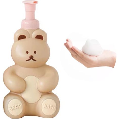 Flacon pompe à mousse en forme d'ourson mignon, grande capacité, distributeur de savon moussant pour visage, corps et mains, couleur thé au lait. (1/5)