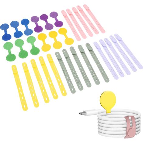 Lot de 32 étiquettes et attaches de câbles en silicone réutilisables pour l'identification et la gestion des câbles (1/5)