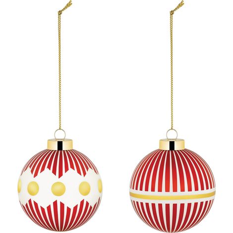 Lot de Deux Boules de Noël en Verre Soufflé, Diamètre 6 cm, Rouge, Blanc, Doré (1/5)