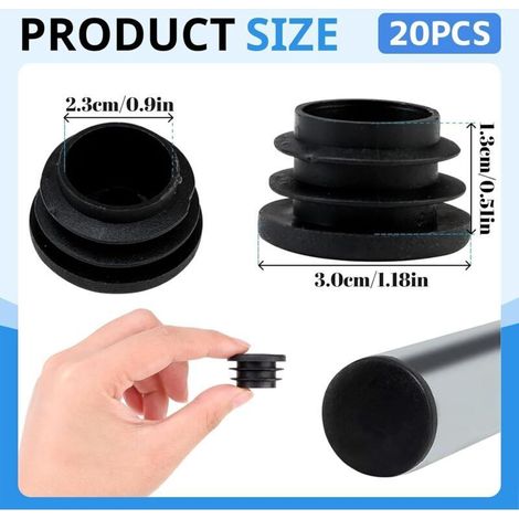 Vtizikl 20 pcs Bouchons à lamelles Ronds 30 mm pour Tubes d'un diamètre extérieur de Ø 30 mm, Bouchons en Plastique Noir 30mm, Bouchon Rond (30mm 20pcs) (1/5)