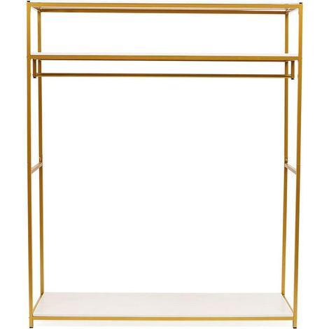 Clothes rack, metal wardrobe rack with clothes rails and shelf, multifunctional freestanding clothes rack, easy assembly, gold, 180 x 145 x 40 cm