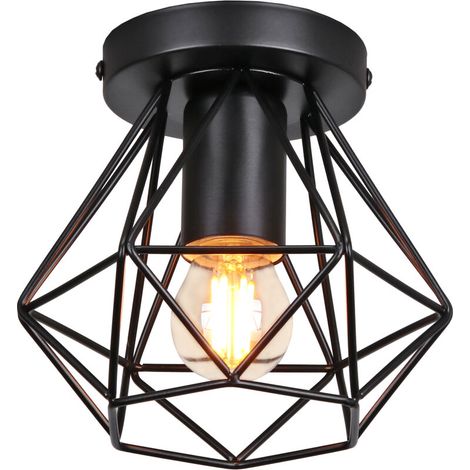 Plafonnier Industrielle en Métal forme Diamant Fer, Retro Suspension Cage Cube Luminaire E27 pour Salon Chambre Café Bar Restaurent Entrée Couloir Noir BLOW (1/5)