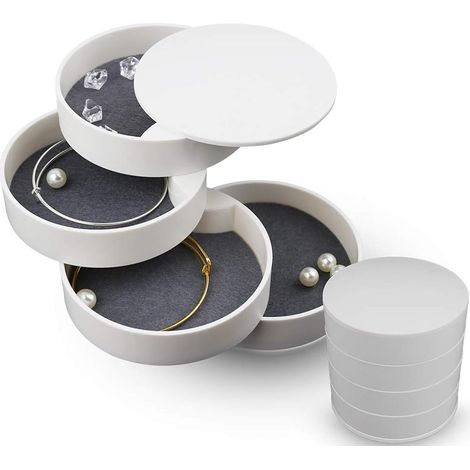Boîte À Bijoux Ronde - Organiseur Cosmétique Tour Pivotante 360° - Pour Anneaux Boucles D'oreilles Colliers - 1 Pièce (1/5)
