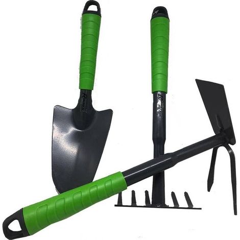 Lot de 3 Outils de Jardin - Serfouette - Râteau et Transplantoir - Manches Ergonomiques - D-Work