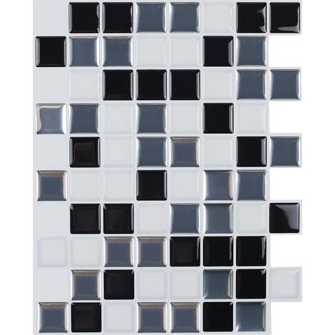 papier Peint Carrelage Autocollant Couleur Noir Et Blanc 25x20 Cm Style Mosaque Sticker Mural Film Dcoratif Impermable Pour Carreaux De Mur De Sal (1/3)
