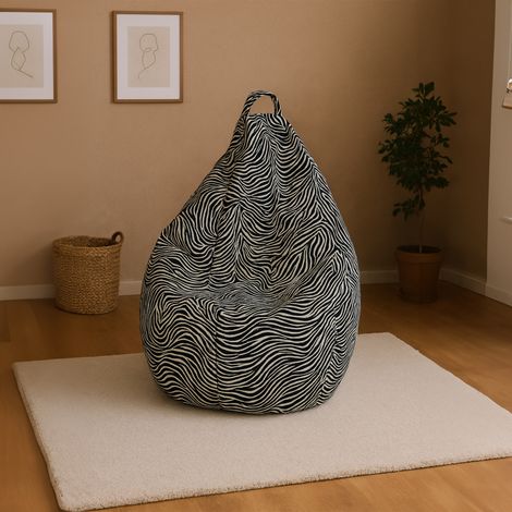 Dmora Pouf avec motif "zèbre", noir et blanc, Dimensions 80 x 120 x 80 cm, avec emballage renforcé