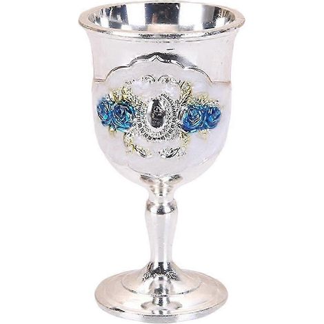 Gobelet en métal Homyl, motif sculpté, fait main, décoration pour bars, dîners et fêtes-Blue flower-Silver white (1/5)
