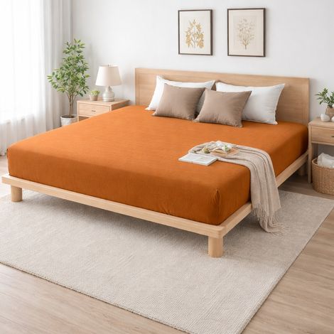 Drap-housse 140 x 190 cm Sienna Caramel – Face Gaze de Coton & Coton 57 fils – Bonnet 30 cm