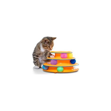 Katzenspielzeugturm „Turm der Schienen“ – 3-stöckiger Schienenturm mit 6 Bällen, interaktives Katzenspielzeug für die Beschäftigung in Innenräumen – Crezuo