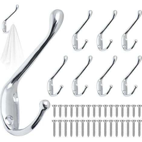 8pcs Crochet de Manteau Murale Vintage Argent, Crochets de Mural Rétro Double Métal, Crochets Muraux Patère avec 32 Vis, Crochet Métal de Porte Chapeau pour Mural Salle de Bain Cuisine (1/5)