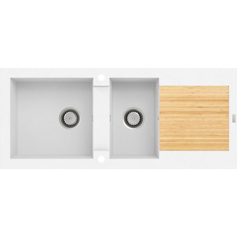 Carea Cuisine & Bain – Évier à encastrer KATLA 2 bacs – Carealith® résistant aux chocs et à la chaleur – Dimensions 118x50x20.5 cm – Fabriqué en France