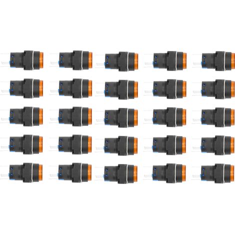 Kit de 25 interrupteurs à bouton momentanés autobloquants 5 broches 16 mm avec voyant lumineux 24 V pour équipements (jaune) (1/5)