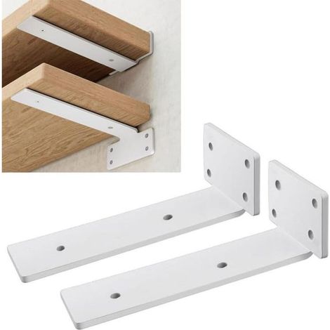 Lot de 2 supports d'étagère robustes de 15 cm - Montage mural facile, capacité de charge de 75 kg, avec support intégré dissimulé (blanc) (1/4)