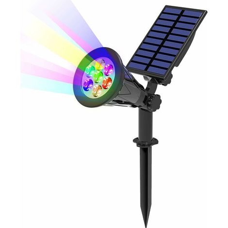 Projecteur solaire à LED avec 7 couleurs changeantes, éclairage d'extérieur sans fil et étanche pour jardin (1/4)