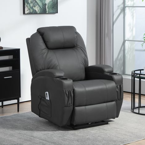 Fauteuil de massage, réglable électriquement, 8 points de vibration, porte-gobelet, en simili cuir, gris foncé (1/5)