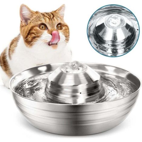 Cat Water Fountain, 2L Stainless Steel Cat Fountain, Ultra Quiet Cat Water Dispenser with Pump and Filter, 4-Stage Filtration MUMU (1/4)