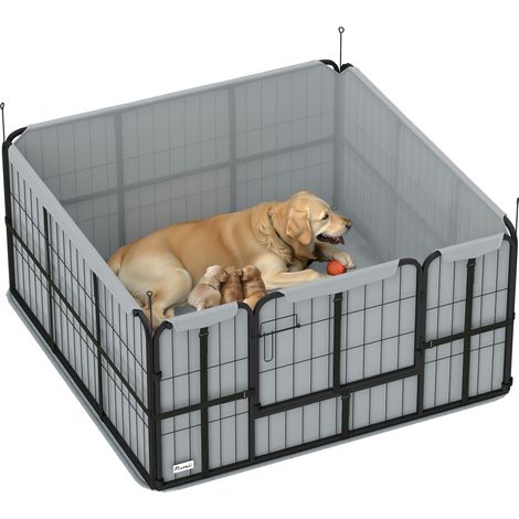 PawHut Whelping Box w/ Washable Whelping Pad, Wind-Resistant Cloth, Black (1/5)