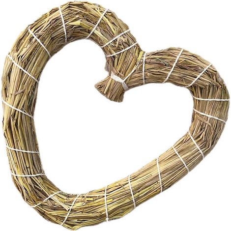 Couronne de paille en forme de cœur pour décoration murale (2 pièces) - Anneau en paille naturelle à suspendre (1/5)