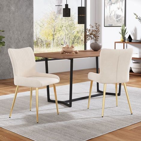 Chaise de Salle à Manger Lot de Chaises luxe velours beige quatre pieds en métal doré soutien lombaire 2 pièces (1/5)