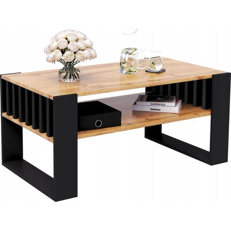 Couchtisch mit Lattenrost 90x50 Wotan/Schwarz Loft (1/5)