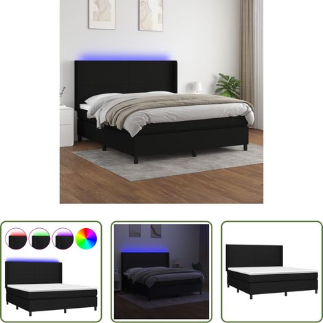 Sommier tapissier - Sommier à lattes de lit matelas LED Noir 180x200 cm Tissu (1/5)