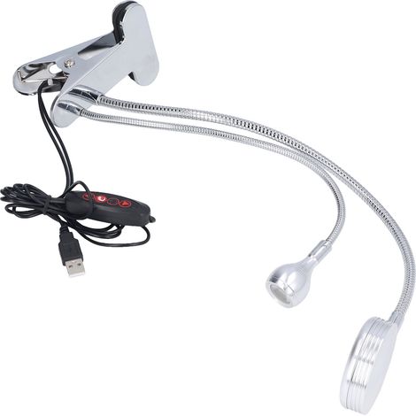 Dimmbare LED-Klemmleuchte mit zwei Köpfen, mobile Werkstattlampe, flexible Schwanenhals-Schreibtischlampe (kaltweißes Doppelkopflicht) (1/5)