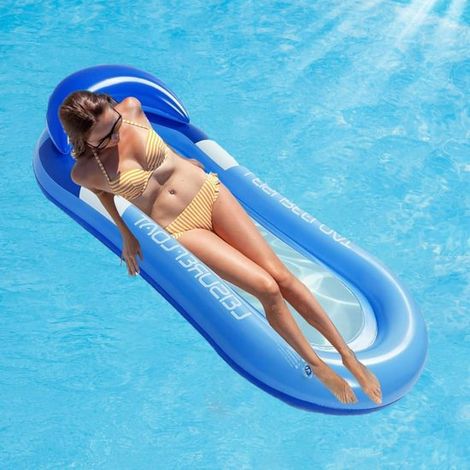 Amaca gonfiabile da acqua con rete e poggiatesta per piscina, spiaggia e lago, 160 x 80 cm, ideale per feste estive e relax. (1/5)