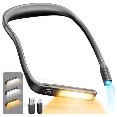 Lampe de lecture LED tour de cou pour le lit,lampe de lecture et de bureau rechargeable,Lampes LED pour la chambre, avec affichage de la puissance (1/5)