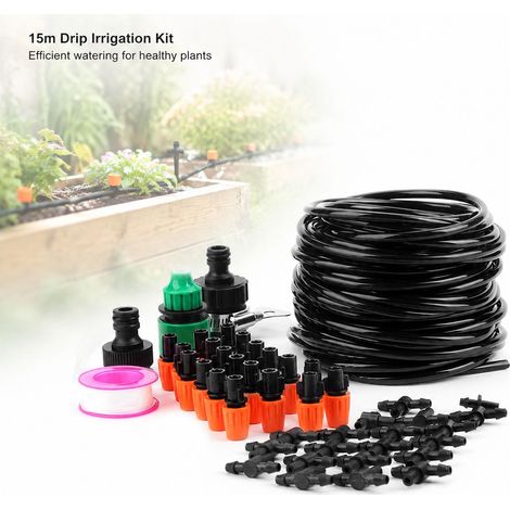 Kit di irrigazione Toivize da 15 m - ABS - Irrigazione a goccia - Sistema di microirrigazione per giardino e serra con raccordi (1/4)