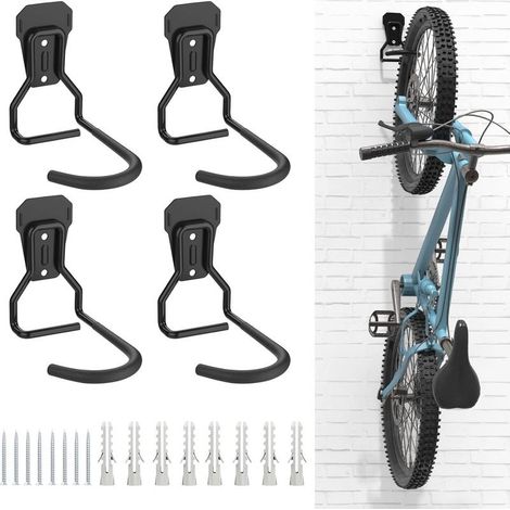 reno – Lot de 4 crochets de rangement pour vélo – Supports muraux en fer – Conception verticale pour économiser de l'espace – Compatible VTT et vélos de route (1/5)