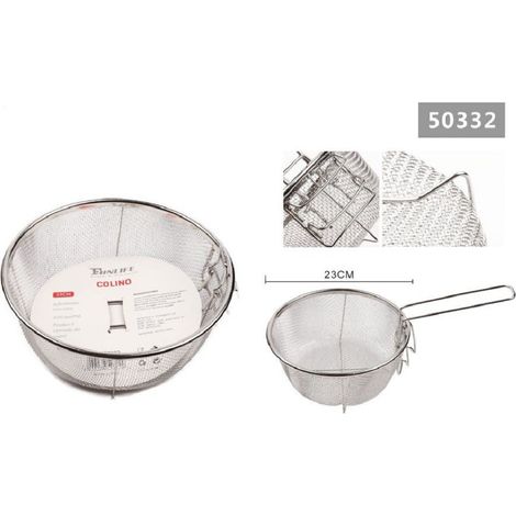 Kaela - Cestino Cestello Colino Setaccio Rotondo Scola Frittura In Acciaio 23 Cm 50332 -