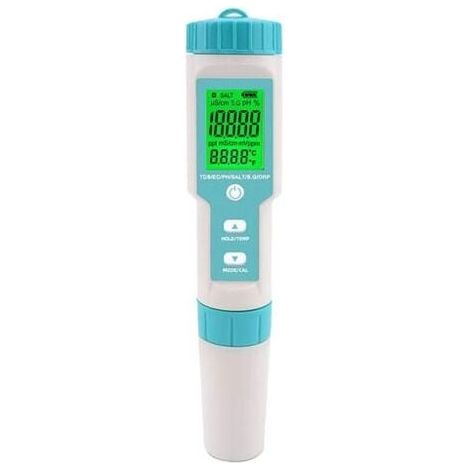Testeur de salinit de piscine Compteur de pH et de salinit d\'eau sale Numrique 5 en 1 Testeur de pH et de salinit de piscine Compteur de salinit pour piscine, bain remous et spa de nage (1/4)