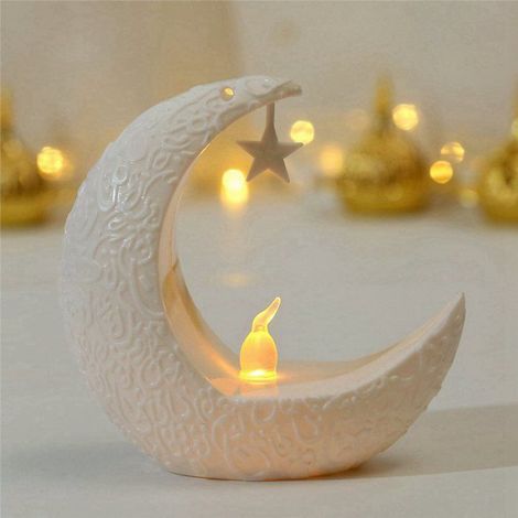 2X Lune Étoilée Chandelier Ramadan Festival Décoration de Vent Fête Lanterne Bougie Électronique Lampe de Bureau Mode B (1/3)