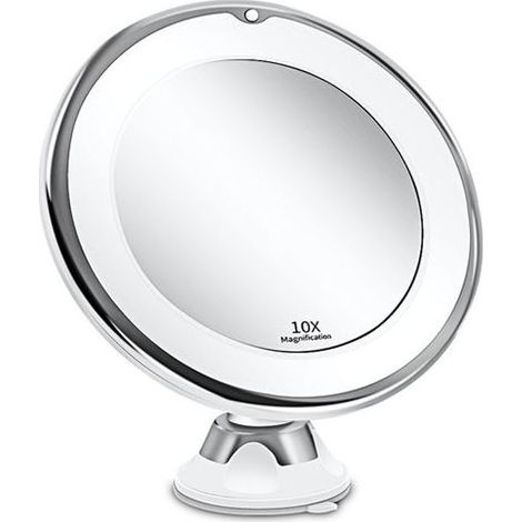 Miroir grossissant 10x avec éclairage LED – Ventouse forte pour fixation sur surfaces lisses – Portable et léger – Idéal maquillage précis (1/5)
