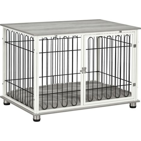 Indoor Dog Crate Furniture, Side End Table, with Soft Washable Cushion, Lockable Doors, for Small and Medium Dogs