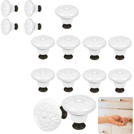Lot de 15 poignées de commode en céramique brillante style champignon avec 3 vis de montage, blanc (1/5)