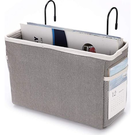 1 Panier de rangement à suspendre, Polyester et Fer, 28x10x19 cm, Gris, pour lit superposé, dortoir, bureau (1/5)