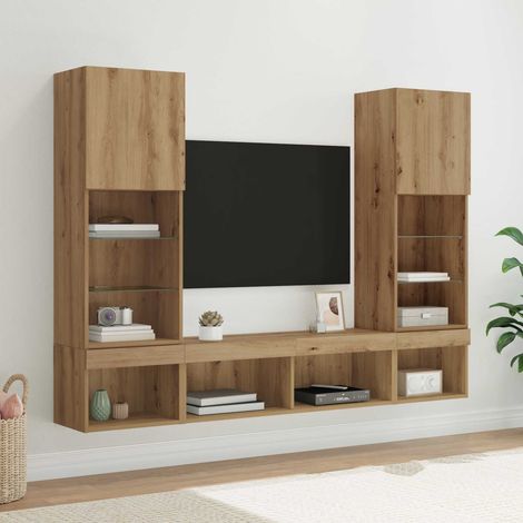 TV Wand Einheiten mit LED 5 pcs Artisan-Eiche Holzwerkstoff