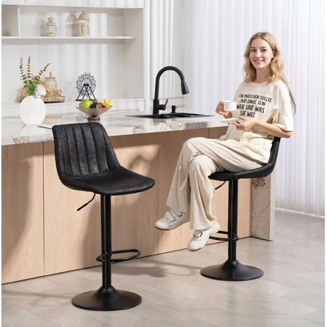 Set de 2 taburetes de bar negros 43 x 46,5 x 89-110 cm, regulables en altura (1/5)