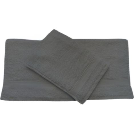 GLOUPIE Set 2 Asciugamani Bagno Viso E Bidet In 100% Spugna Di Puro Cotone In Tinta Unita Dal Color Antracite (1/5)