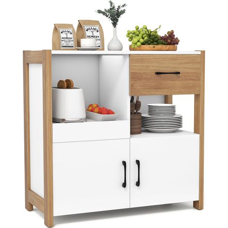 Mobiletto da cucina 82 x 40 x 81 cm, mobiletto moderno in stile rustico con cassetto, ripiano estraibile e 2 ante, credenza per cucina e soggiorno (1/5)