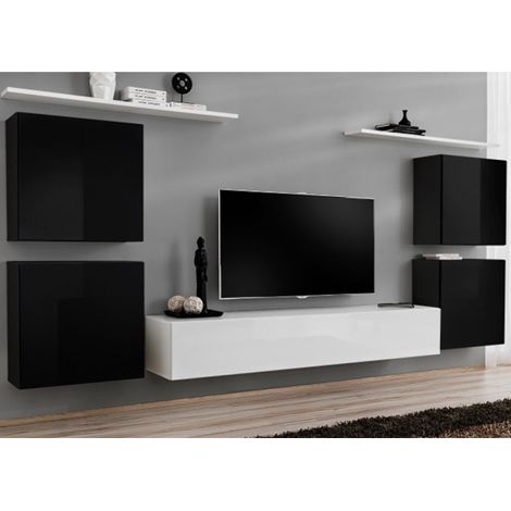 Meuble TV Mural Design "Switch IV" 320cm Noir & Blanc (1/5)