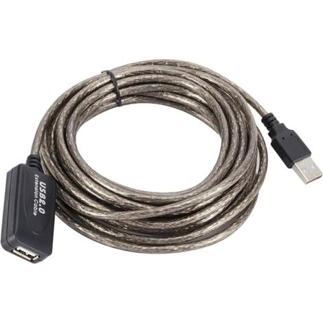 Câble D'extension USB 2.0 de 10m Noir en Cuivre et PVC pour Prolonger la Portée du Signal, Compatible Webcam et Imprimante (1/5)